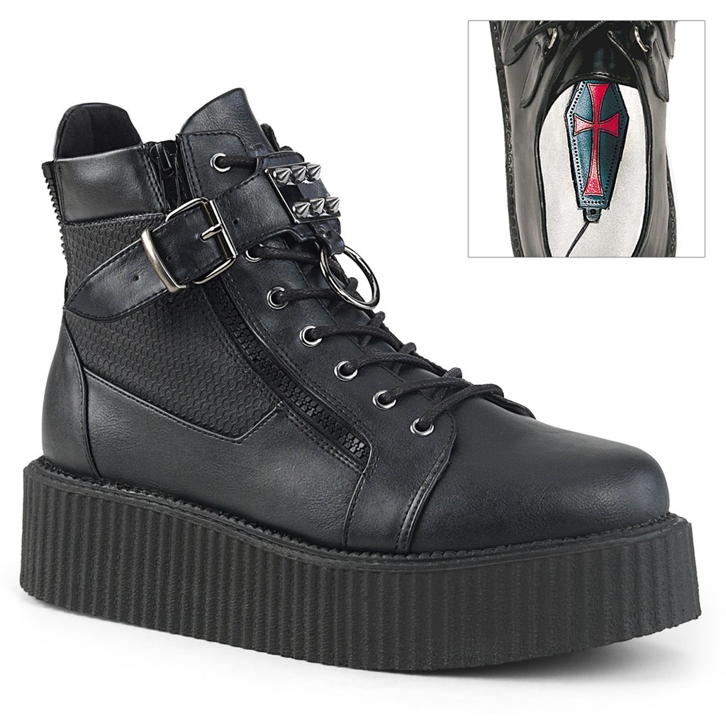 Creepers Demonia V Creeper 566 Vegan Cuir Homme - Noir 83142-TMYR